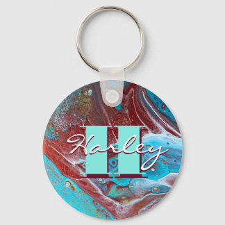 Copper and Teal Acrylic Flow Art Keychain