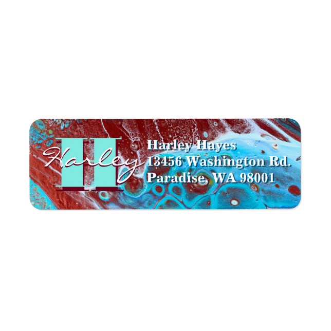 Copper and Teal Acrylic Flow Art Label (Front)