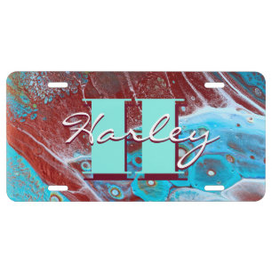 Copper and Teal Acrylic Flow Art License Plate