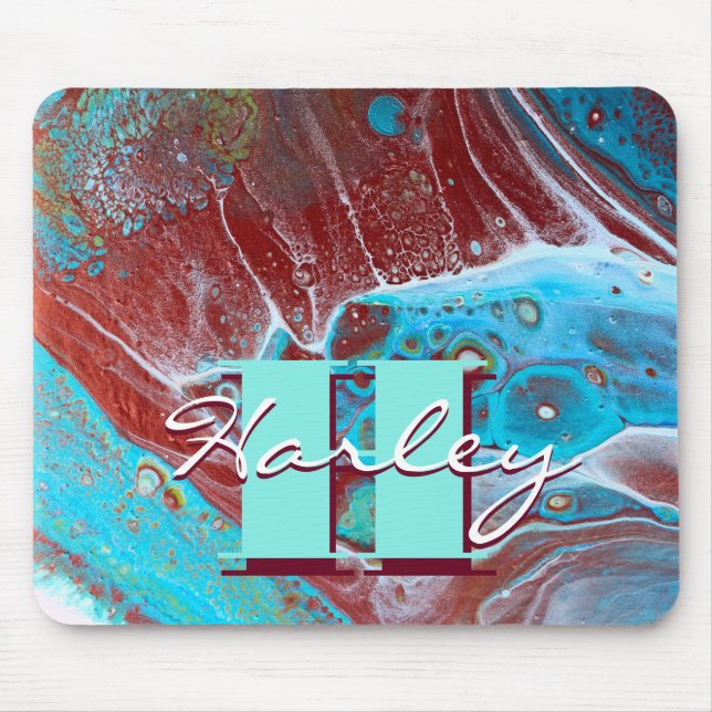 Copper and Teal Acrylic Flow Art Mouse Pad (Front)