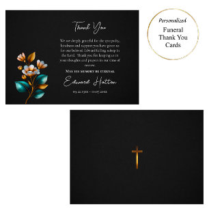 Copper and Teal Flowers Orthodox Christian Funeral Thank You Card
