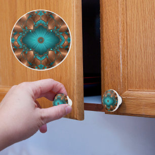 Copper and Turquoise Diamond Ceramic Knob