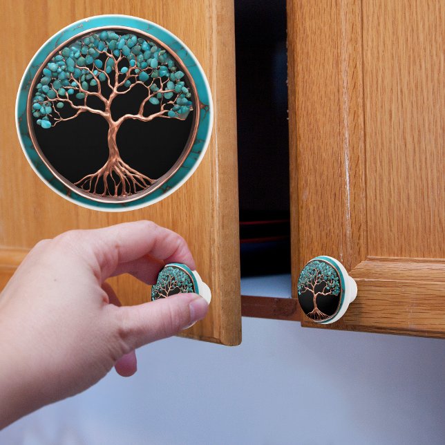 Copper and Turquoise Tree on Black Ceramic Knob (Creator Uploaded)