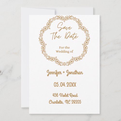 Copper And White Floral Frame Decorated Wedding Save The Date