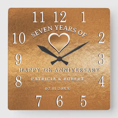 Copper Anniversary 7 Year Wedding Anniversary Gift Square Wall Clock