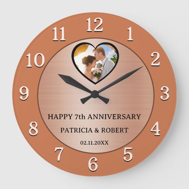 Copper Anniversary 7th Wedding Anniversary Photo Large Clock (Front)
