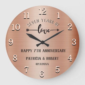 Copper Anniversary Happy 7th Wedding Anniversary Large Clock