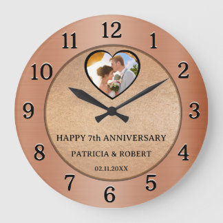 Copper Anniversary Photo 7th Wedding Anniversary Large Clock