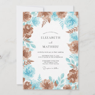 Copper Aqua Peony Wedding Invitation
