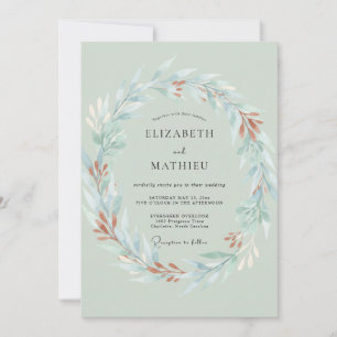 Copper Aqua Wreath Wedding Invitation