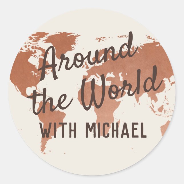 Copper Around the World Theme Mitzvah Favor Label (Front)