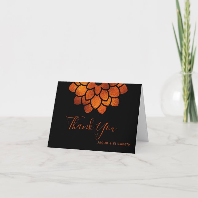 Copper Aster on Black Folded Thank You Card (Front)