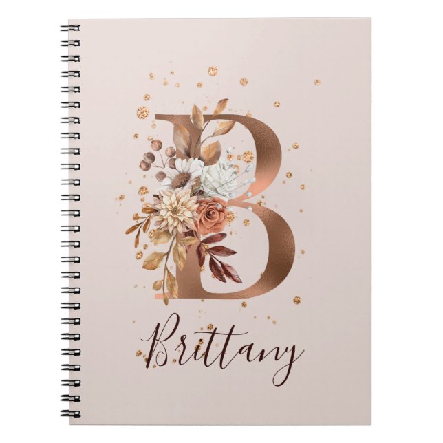 Copper Autumn Floral Letter B Fall Flowers Notebook (Front)