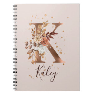 Copper Autumn Floral Letter K Fall Flowers Notebook
