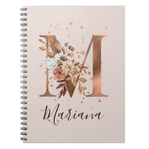 Copper Autumn Floral Letter M Fall Flowers Notebook