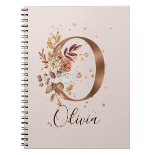 Copper Autumn Floral Letter O Fall Flowers Notebook
