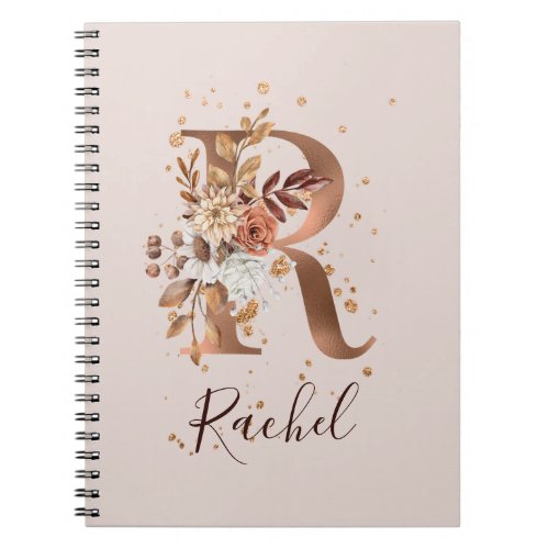 Copper Autumn Floral Letter R Fall Flowers Notebook