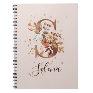 Copper Autumn Floral Letter S Fall Flowers Notebook