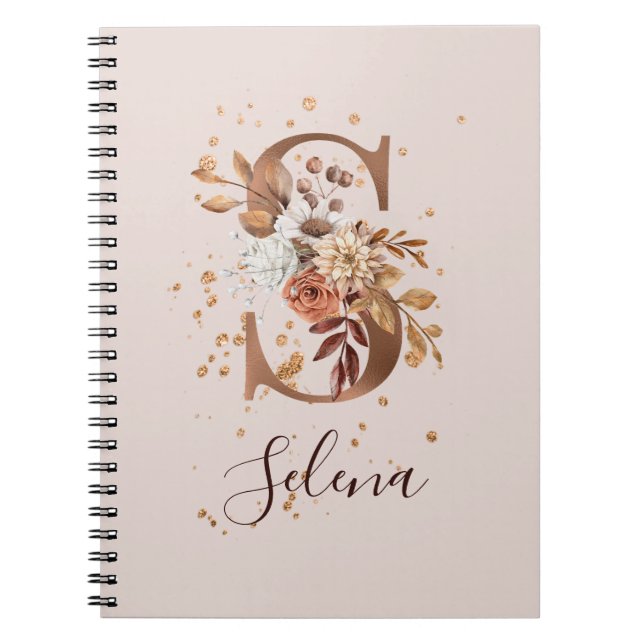 Copper Autumn Floral Letter S Fall Flowers Notebook (Front)