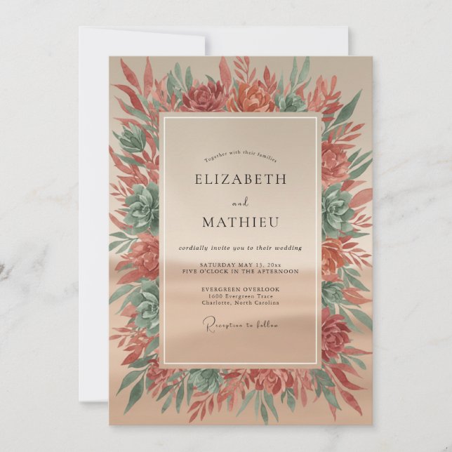 Copper Autumn Leaf Wedding Invitation (Front)