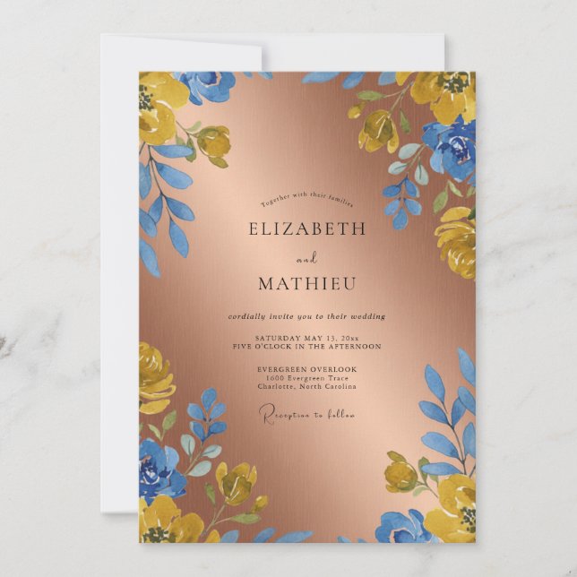Copper Azure Bloom Wedding Invitation (Front)