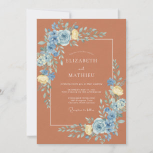 Copper Azure Ranunculus Eucalyptus Wedding Invitation