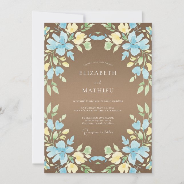 Copper Azure Wreath Wedding Invitation (Front)