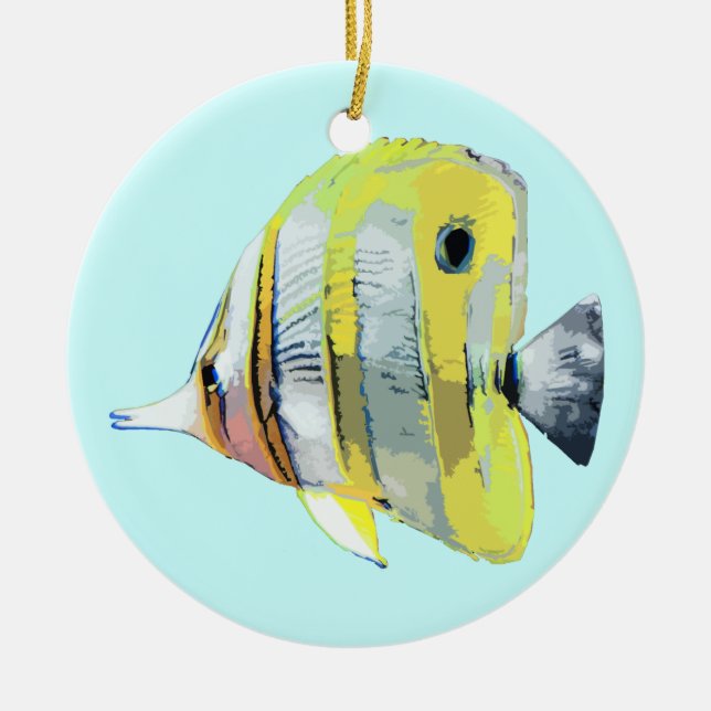 Copper Banded Butterfly Fish Ceramic Ornament (Front)