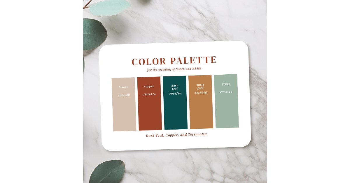 Copper, Beige, and Dark Teal Wedding Color Palette Enclosure Card
