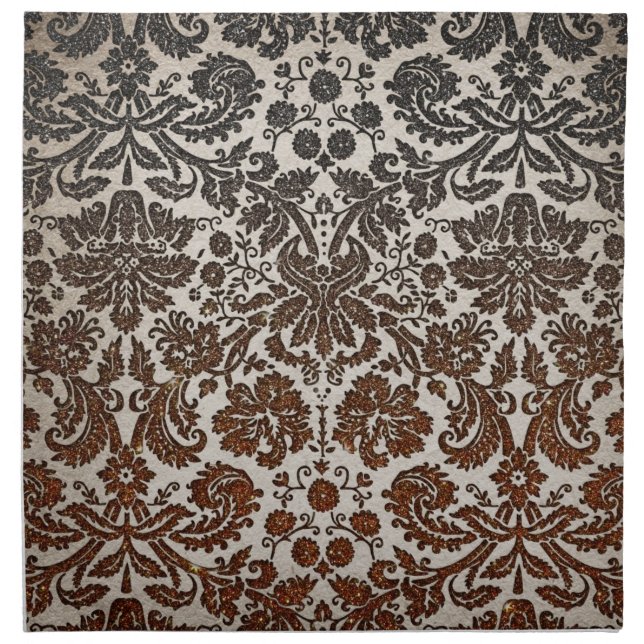 Copper, Black, and Brown Damask Cloth Napkin (Front)