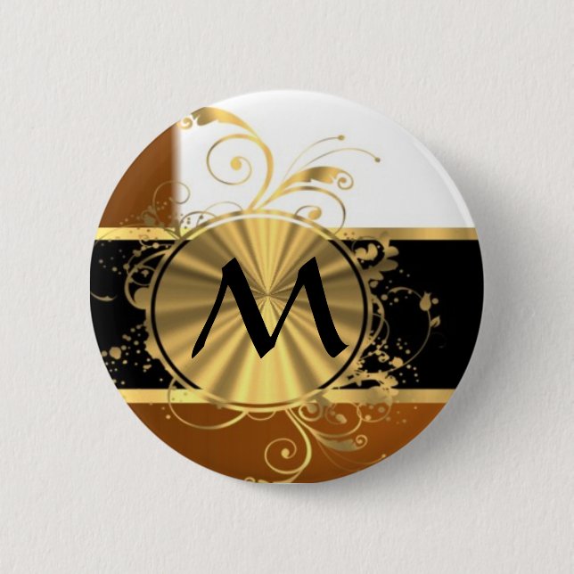 Copper black and gold monogram pinback button (Front)