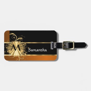 Copper Black And Monogram Luggage Tag by monogramgiftz at Zazzle