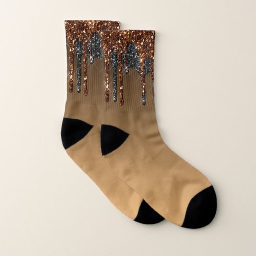 Copper Black Faux Glitter    Socks