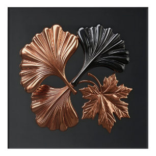Copper Black Ginkgo Maple Metallic Leaves Acrylic Print