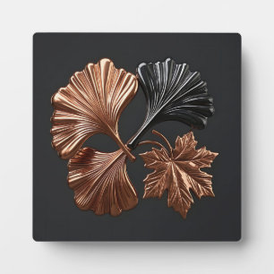 Copper Black Ginkgo Maple Metallic Leaves Plaque