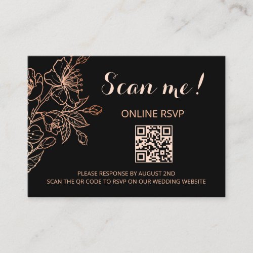 Copper Black Goth Wedding QR Code RSVP online Enclosure Card