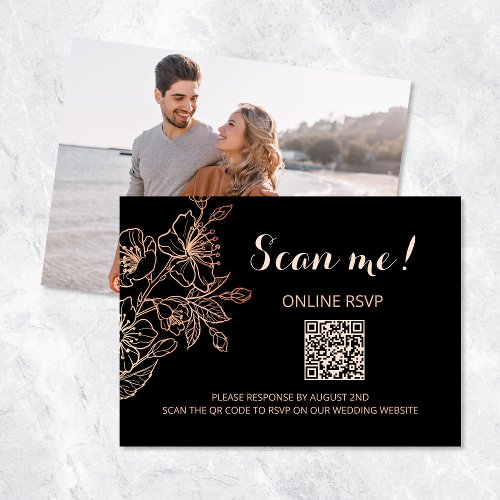 Copper Black Goth Wedding QR Code RSVP online Enclosure Card