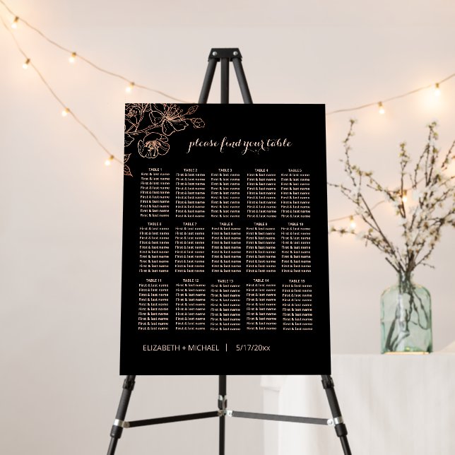Copper Black Gothic Wedding |  Seating Chart Foam Board (In Situ (Stand))