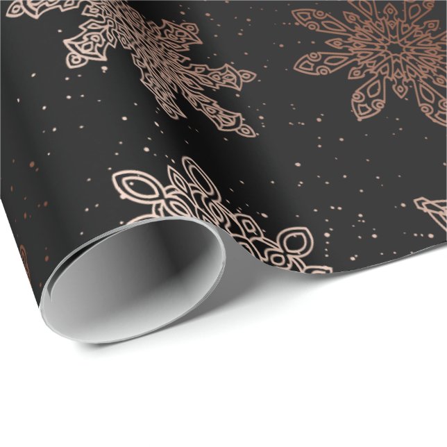 Copper & Black Snowflake Christmas Pattern Wrapping Paper (Roll Corner)