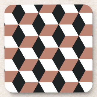 Copper Black & White 3D Cubes Pattern Drink Coaster