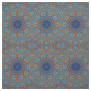 Copper Blue Circles Indian Print Pattern Fabric