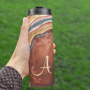 Copper Blue Gold Agate Geode Add your Initial Thermal Tumbler