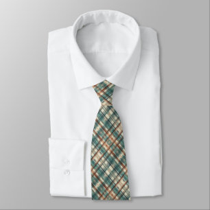 Copper, Blue-Green & Cream Grunge Plaid Pattern Neck Tie