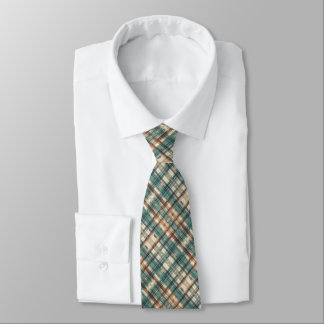 Copper, Blue-Green & Cream Grunge Plaid Pattern Neck Tie