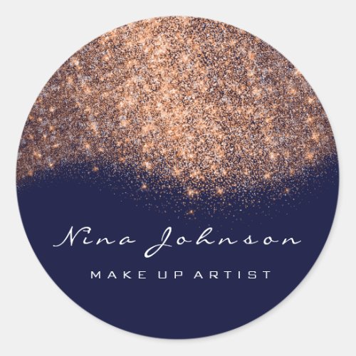 Copper Blue Navy Rose Glitter Makeup Artist Beauty Classic Round Sticker