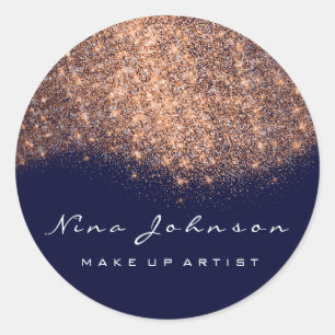 Copper Blue Navy Rose Glitter Makeup Artist Beauty Classic Round Sticker