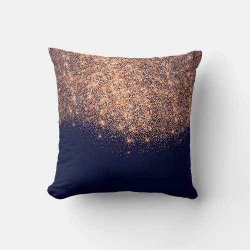 Copper Blue Navy Rose Glitter Makeup Artist Beauty Throw Pillow