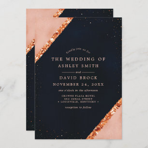 Copper Blush Navy Geometric Wedding Invitation