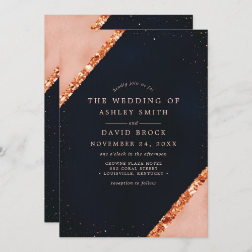 Wedding Invitations 7 Copper Blush Navy Geometric Wedding Invitation