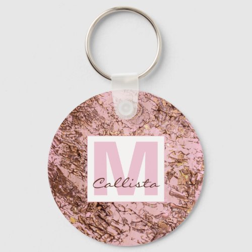 Copper Blush Pink Acrylic Painting Monogram Keychain